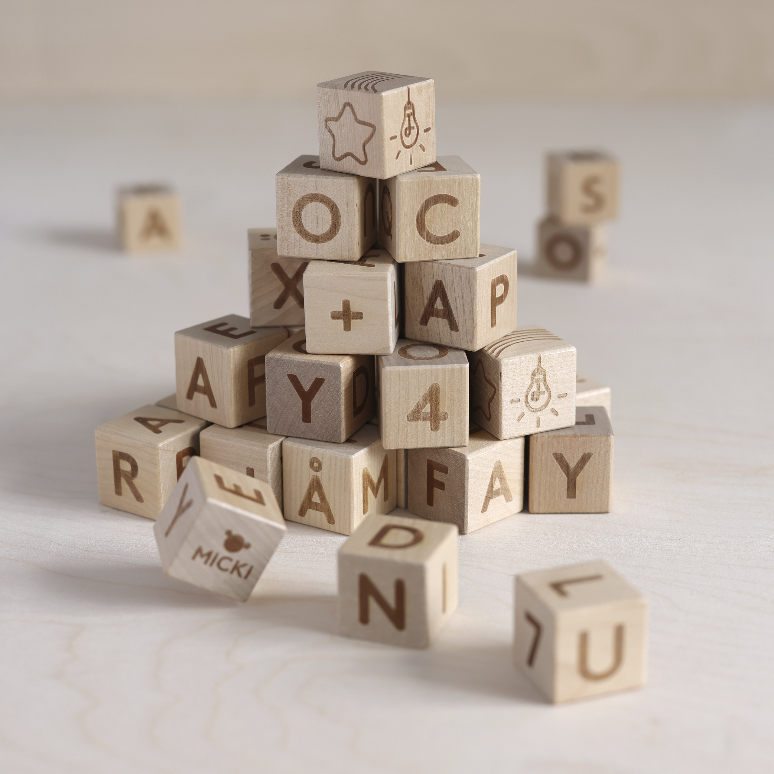 Wooden toys micki alphabet blocks 36 pcs premium